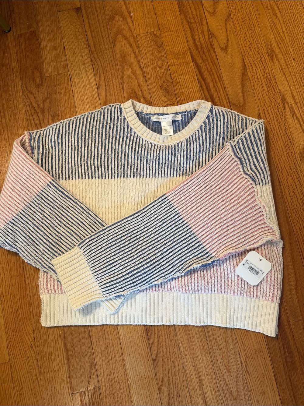 Altar'd State Blue, Pink and Cream Striped Knit Sweater